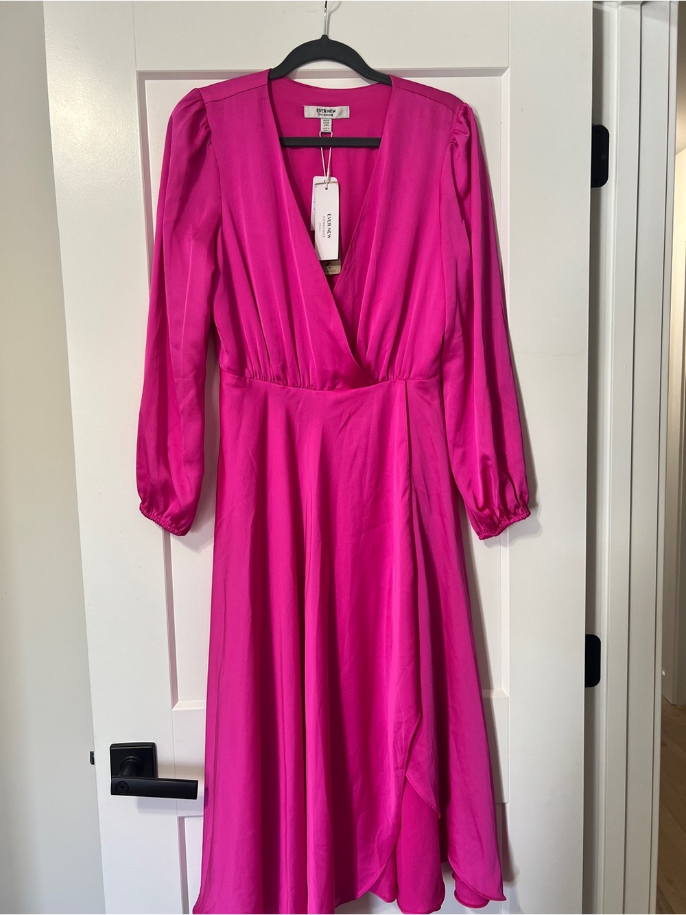 NWT Ever New Hot Pink Long Sleeve Wrap Midi Dress (no belt)